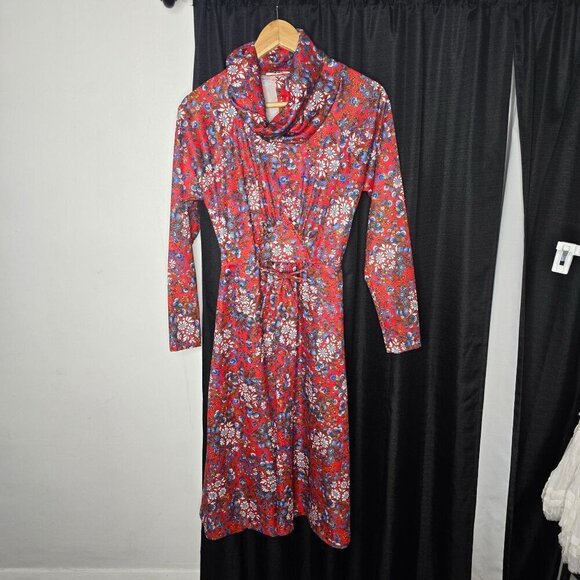 Vintage 60s 70s Red Prairie Floral Bohemian Dream Dress - Picture 3 of 16